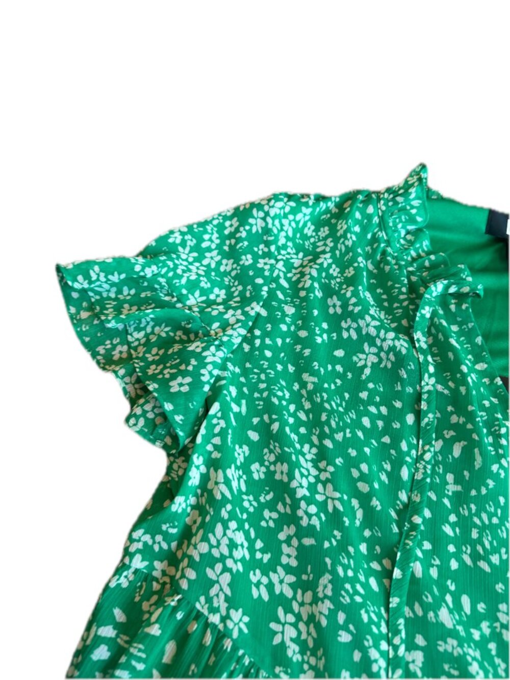 DKNY Green Floral Tiered Dress Ruffle V Neck Flutter Sleeve Size 14 Women's NWT - Picture 7 of 15